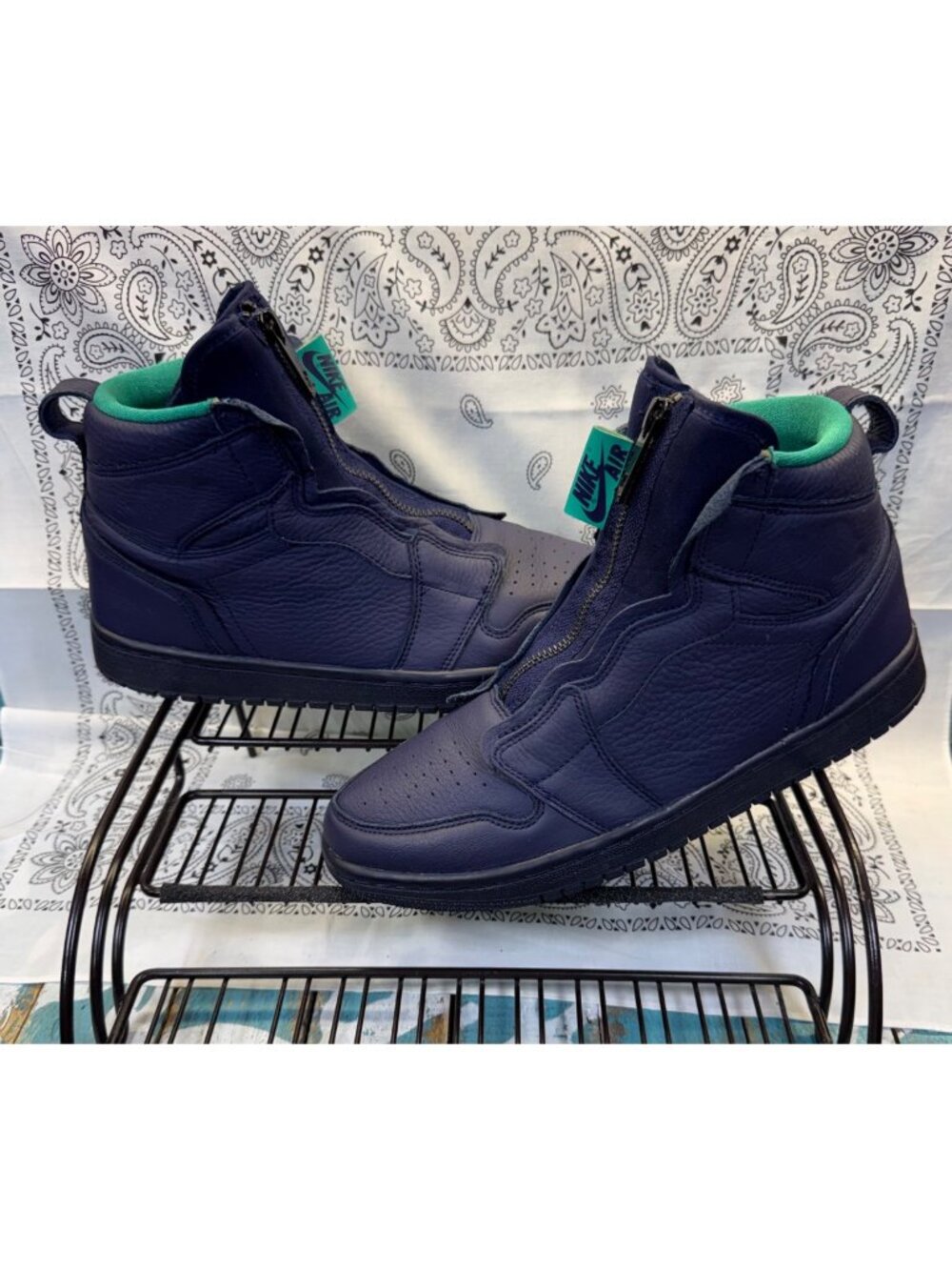 Nike Air Jordan 1 High Zip Blackened Blue-Neptune Green AQ3742-403 Womens 9 EUC